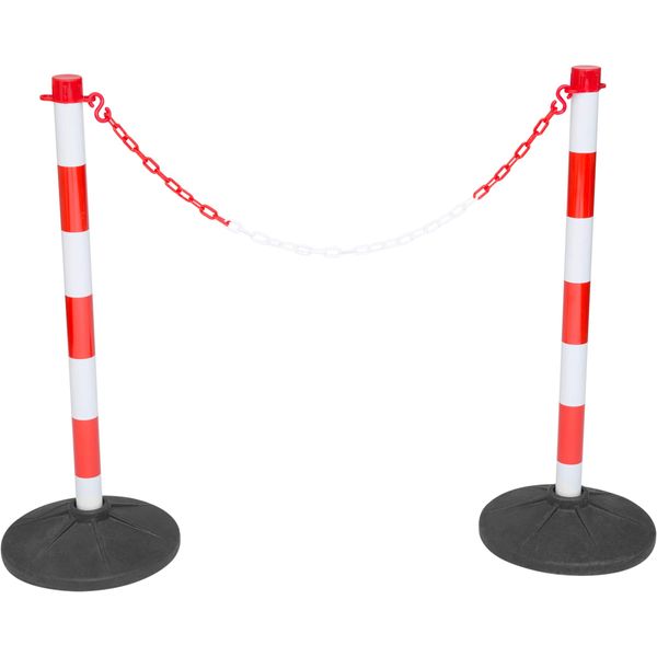 Plastic Chain Posts, Free Standing Chain Link Barrier, Red & White Safety Bollards