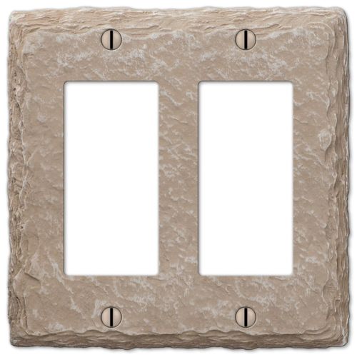 Amerelle Faux Slate Double Rocker Resin Wallplate in Almond, 2 Rocker