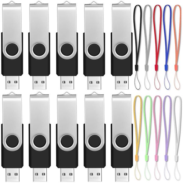 USB 2.0 128MB USB Flash Memory Low Capacity USB Memory Set Rotating Memory Stick (Not 128GB, 10 Pieces, Black)