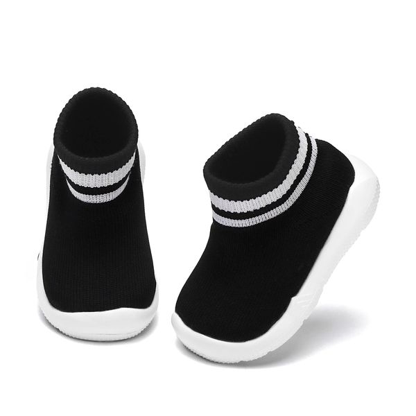 Engtoy Baby Shoes Baby Sock Shoes Baby Walking Shoes Infant Non-Slip Breathable Slippers with Soft Rubber Sole Baby Boys Girls Slip On Sneakers Black