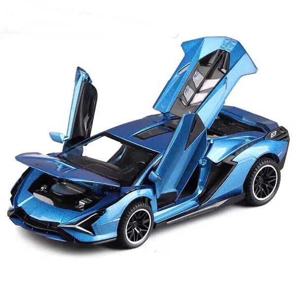 IYEAM Lambo Toy Car Sian FKP3 Die-Cast Car Model with Lights and Sound Pull Back Toy Car for Boys Age 3 4 5 6 + Year Old (Blue)