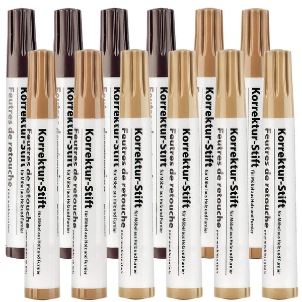 AGT Möbel Reparaturstift: 12er-Set Korrektur-Stifte für Möbel aus Holz und Furnier (Holz Reparaturstift, Korrekturstift, Möbelreparatur)