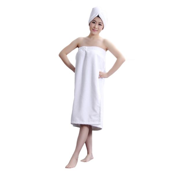 LifeWheel Women’s Super Soft Absorbent Spa Towel Microfiber Bath Towel Wrap with Dry Hair Shower Cap (White)