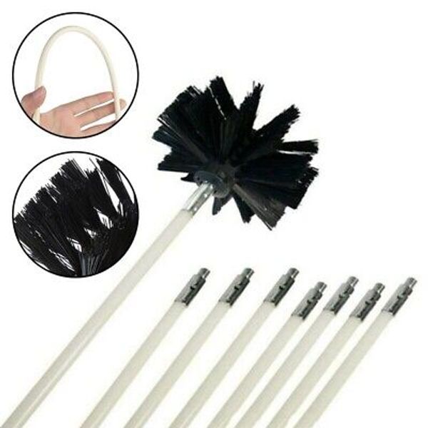 Chimney Cleaner Sweep Inner Wall Cleaning Brush Tool 8 Flexible Rods Kit