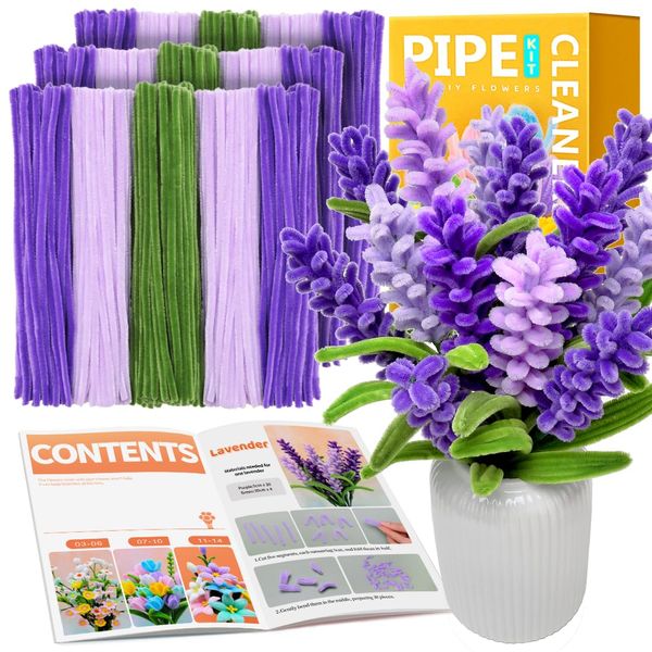 IOOLEEM Pipe Cleaners, 480pcs Purple Lavenders, Flower Making Kit, Arts and Craft Supplies, Pipe Cleaners Kit, Pipe Cleaners for Flowers, Craft Supplies Kit, Deas for Art Project Activity.