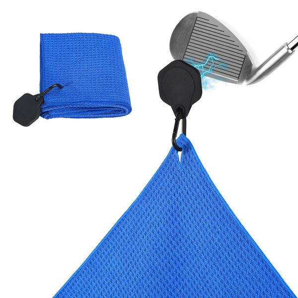 iGuerburn Magnetic Golf Towels for Men, Industrial Strength Magnet Golf Towels for Golf Bags Stick to Golf Clubs/Cart, No More Bending Over to Pick up Golf Towel (Blue)