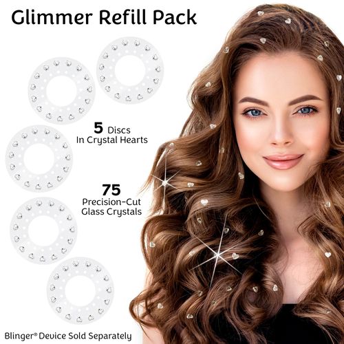 blinger Crystal Refill Pack | 5 Discs - 75 Precision-Cut Glass Crystals | Styling Tool not included | Crystal Hearts 6 mm