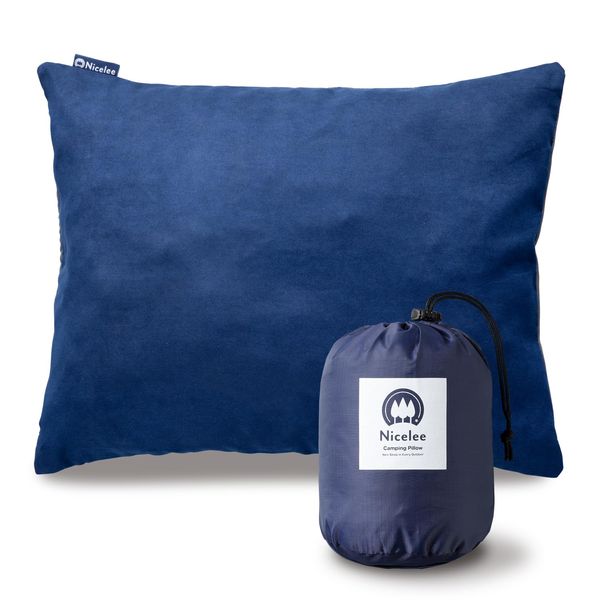 Nicelee Camping Pillow, Travel Pillow, Portable Pillow, Outdoor, Compact, Mountain Climbing, Sleeping in Car, Adjustable Height (Medium, Indigo Blue)