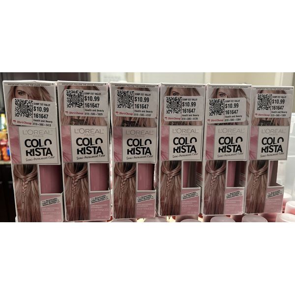 Lot of 6 Loreal Paris Colorista Semi Permanent Hair Color #300 Soft Pink