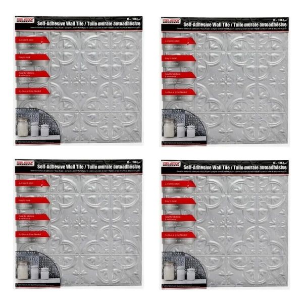 4 PACK Of Tool Bench Hardware DIY Gray Tin Self-Adhesive Wall Tile, 12 in.