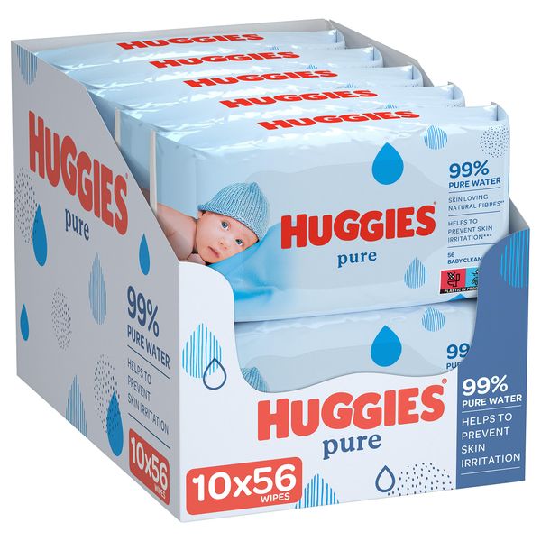 Huggies Pure Baby Wipes - 10 x Packs of 56 (560 Wipes)