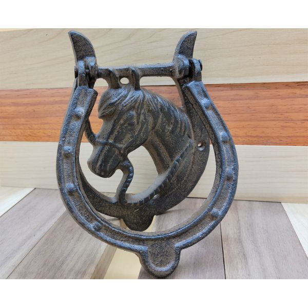 Rustic Cast Iron Horse Bust Western Door Knocker Horseshoe Striker Door Hardware