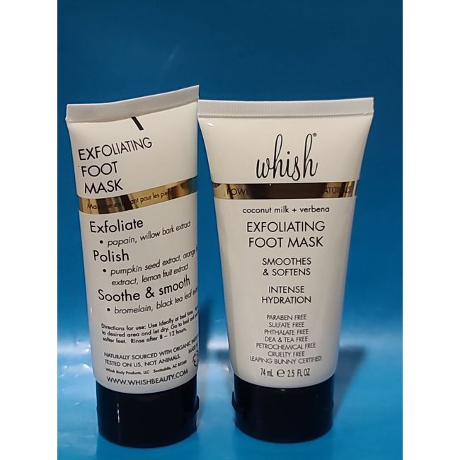 Whish  EXFOLIATING Intense Hydration FOOT MASK 2.5 fl oz / 74 mL. ( LOT OF 2 )