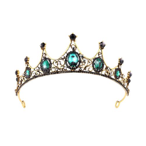 FRCOLOR Green Rhinestone Crown, Vintage Queen Crown, Baroque Crown, Princess Crown for Women, Birthday Crown, Bridal Tiara for Wedding Pageant Prom Halloween (Green)
