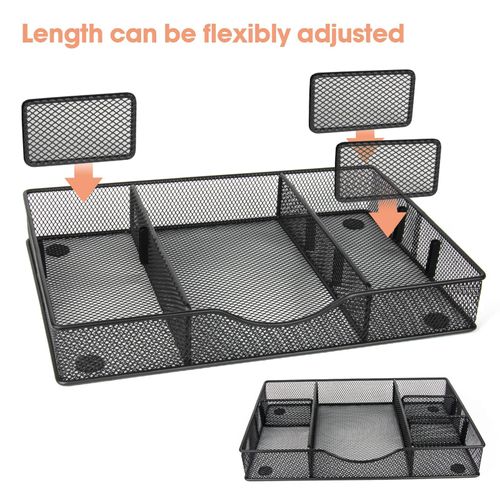 VyGrow Desk Drawer Organizer Tray, Metal Mesh Drawer Organizers Office, 6 Adjustable Compartment, Desk Organizer Tray for Home Office 12.87x8.85x1.96 inch, Black, 1 Pack