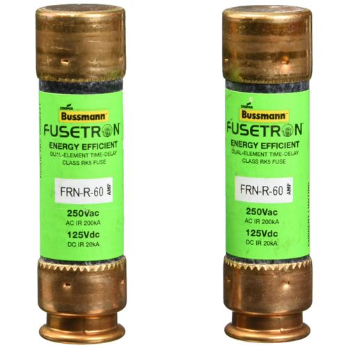 Bussmann BP/FRN-R-60 60 Amp Fusetron Dual Element Time-Delay Current Limiting Class RK5 Fuse, 250V Carded UL Listed, 2-Pack