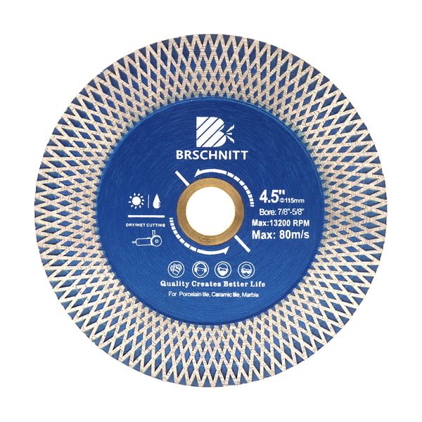 Diamond Porcelain Tile Saw Blade - BRSCHNITT Super Thin Diamond Cutting Grinding Disc with X Teeth Arbor 7/8“-5/8“ for Ceramic Tiles,Granite,Marble Angle Grinder Circle Saw Blade