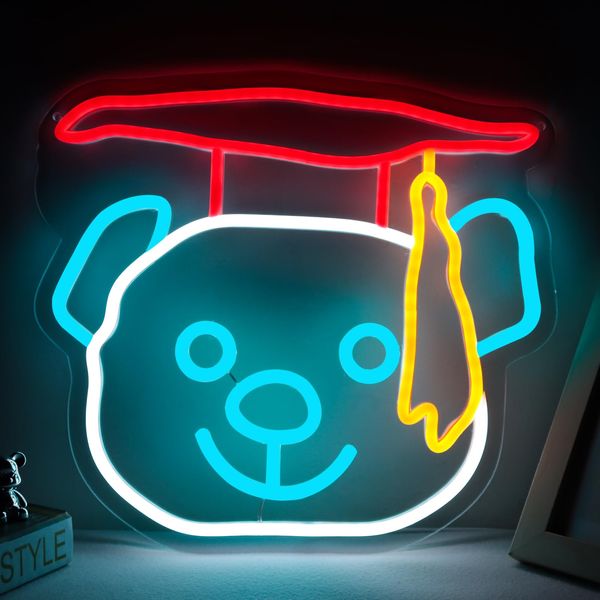 Balanar Graduation Bear Neon Sign with Graduation Cap,LED Graduation Bear Congrats Grad Light Up Sign for Bedroom Graduation Party Room Wall Decor Birthday Grad Gifts12.2 * 13Inch