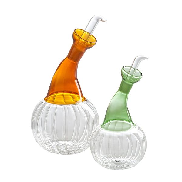 Abigails Isola Clear Glass Oil & Vinegar Set, Amber/Green, 4" x 9.5" x 4", (7...