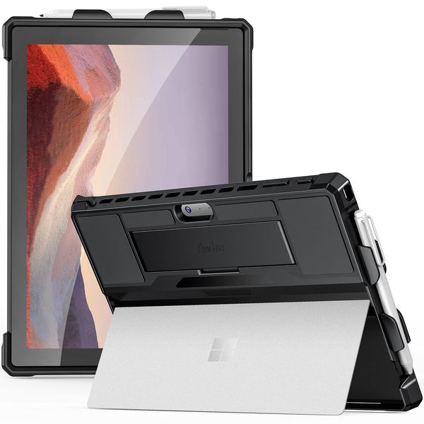 ProCase Surface Pro Case, Heavy Duty Shockproof Rugged Case, Tough Protective Cover with Pencil Holder Handle - Black