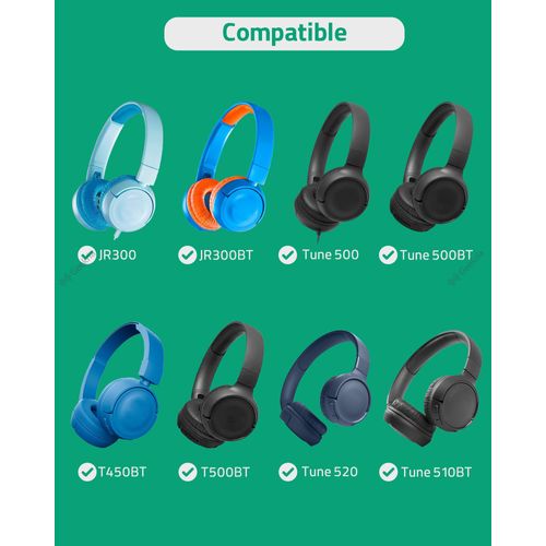 Geekria QuickFit Leatherette Replacement Ear Pads for JBL JR300, JR300BT, T450BT, T500BT, Tune 500, Tune 500BT, Tune 510BT, Tune 520 Headphones, Ear Cushions with Video Guide (Black)