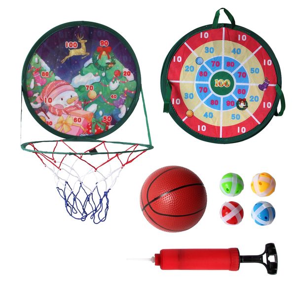 Baiao 2 in 1 Basketball Hoop and Dart Board, 14" Dart Board for Kids, Basketball Hoop for Kids Toddlers, Sports & Outdoor Play, Birthday Gift Toys for 3-10 Year Old Boys Girls Kids, Party Favors(Xmas)