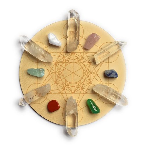 Metatrons Cube Mini Crystal Grid Set - Clear Quartz, Rose Quartz, Sodalite, Aventurine, Red Jasper, Fluorite, Blue Lace Agate Crystals Reiki Charged