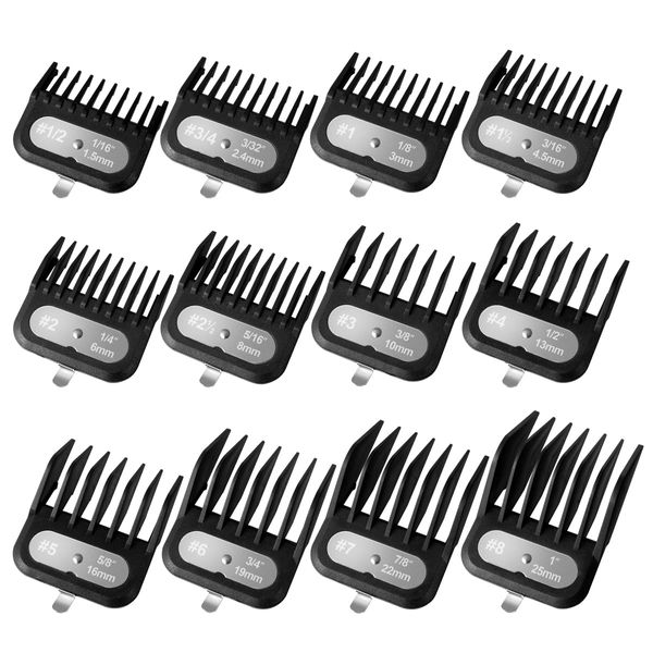 Clipper Guards Set Fits for Most Wahl Clippers and Babyliss FX870, Clipper Guides Replacement - 1/16" to 1", 12 Piece Set