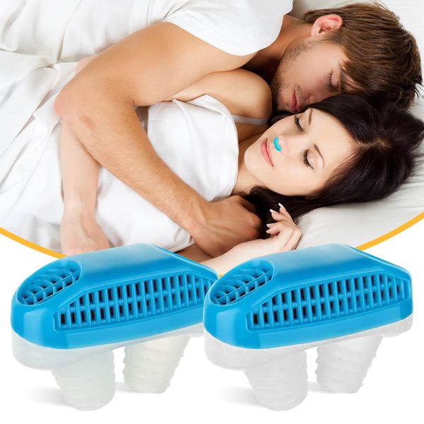 2Pcs Anti Snoring Device, Anti Snoring Nose Clip Stop Snoring Device, Stop Snoring Snore Reducing Aids for Ease Breathing Comfortable Sleeping (Blue)