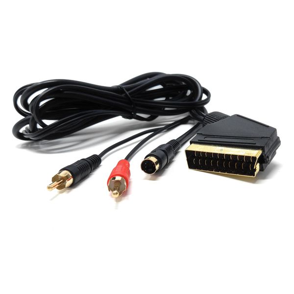 DRUT 1.5m Scart to RCA S-Video SVHS 4 Pin Mini DIN Male Audio Video Cable Lead Gold Plated 5ft