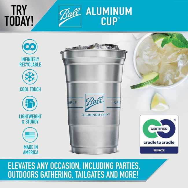 Ball Aluminum Cup Recyclable Party Cups, 20 oz. Cup, 30 Cups Per Pack