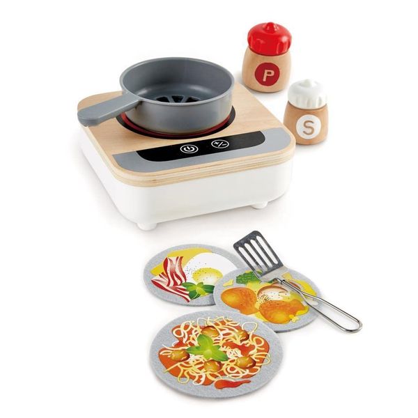 Hape Fun Fan Fryer | Wooden Tabletop Stove with Fan, Kitchen Playset for Preschoolers, Includes Salt and Pepper Shakers, Six Recipes and More, (Model: E3164), L: 6.9, W: 2.8, H: 6.9 inch