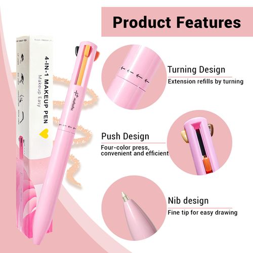 Penna Make Up 4 in 1, MKNZOME Penna Trucco 4 in 1 Make Up eye liner, Brow Liner, Lip Liner e Highlighter Pen, Multifunzione Impermeabili a Lunga Durata, 2PCS, Pink