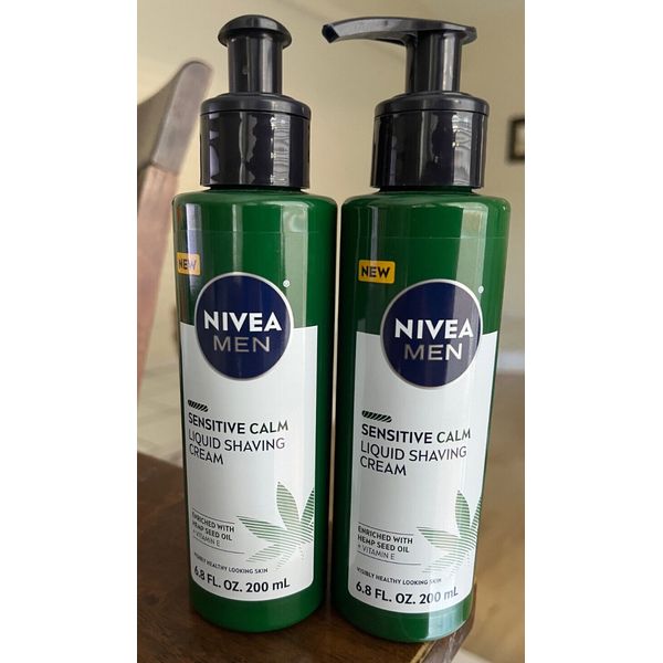 Lot of 2 Nivea Men Sensitive Calm Liquid Shaving Cream Pump Bottles 6.8 oz