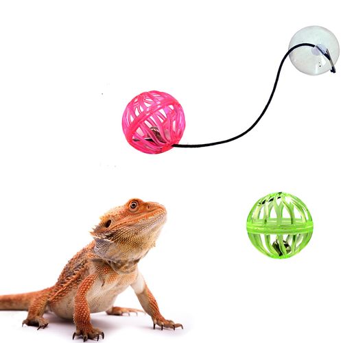 6 Pack Bearded Dragon Toy Bell Balls, Reptile Lizard Toy Ball with Suction Cup and Rope for Bearded Dragon, Lizard, Gecko, Small Pet Animals
