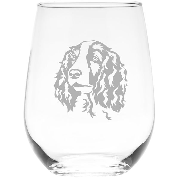 Welsh Springer Spaniel themed, dog stemless wine glass, 17 oz.