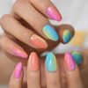 Glossy Rainbow Medium Coffin Press On Nails - Glue On False Set - 24 pcs Kit