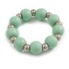 Avalaya Mint Painted Wood and Silver Acrylic Bead Flex Bracelet - Medium
