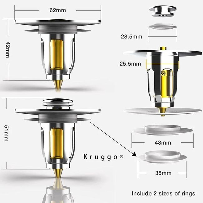 Universal Stainless Steel Basin Pop-Up Bounce Core Basin Drain