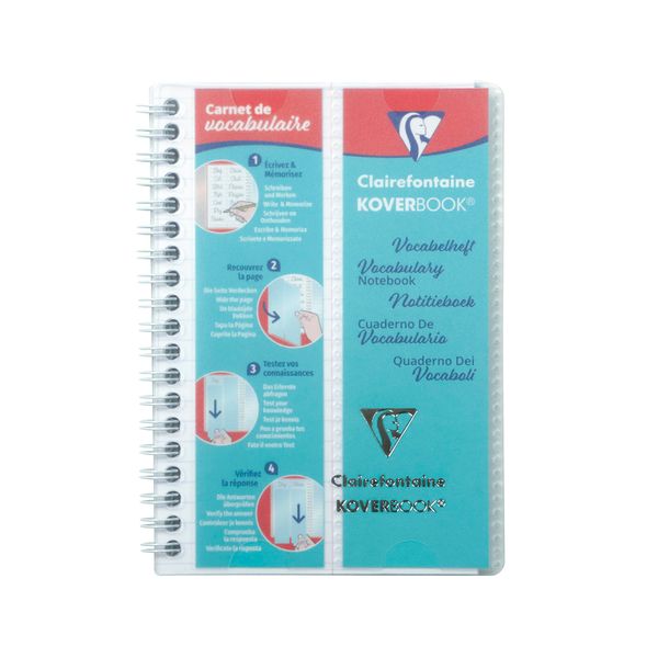 Clairefontaine - Ref 141820C - Koverbook Vocabulary Wirebound Book (50 Sheets) - 11 x 17cm Size, Lined & Margin Ruling, 90gsm Brushed Vellum Paper, Polypro Cover - Transparent