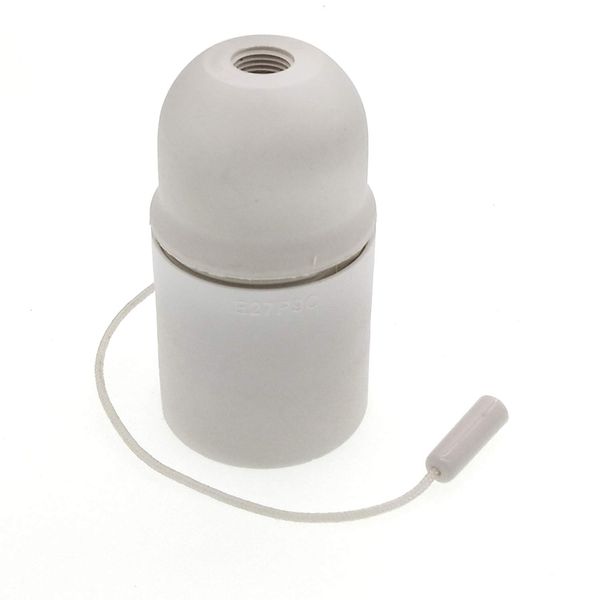 E27 Keyless Pull Chain Lampholder,E26 E27 Vintage Edison ES Screw Plastic Light Socket Pendant Fitting Set (White)