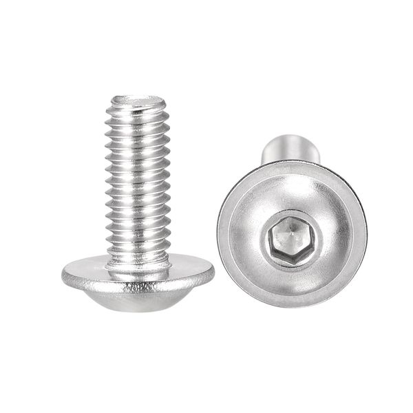 uxcell Flanged Button Head Screws, Socket Cap Screws, Fastener Bolts, Full Threads, Machine Screws, Hex Socket Screws, M4 x 0.4 inches (10 mm), 304 Stainless Steel, 50 Pieces