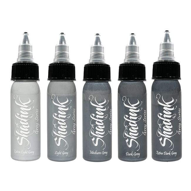 Shadink Grey Series Tattoo Ink Set Professional Gray Tattooing Inks for Portrait, Black & Gray Style