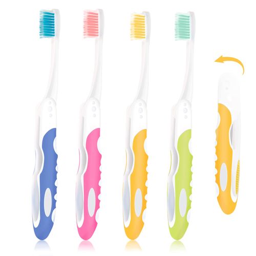 AWAVM 4pcs Foldable Portable Travel Toothbrush, Soft Bristle Toothbrush, Toothbrush for Camping, Travel, Unisex