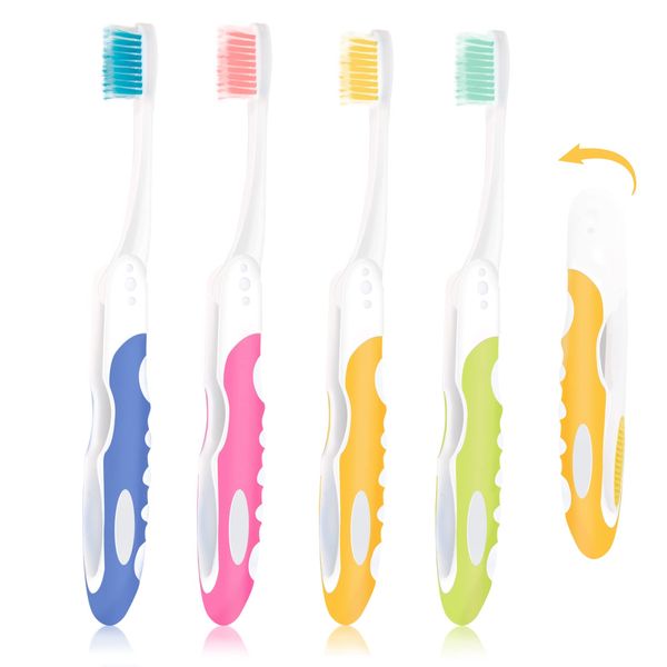 AWAVM 4pcs Foldable Portable Travel Toothbrush, Soft Bristle Toothbrush, Toothbrush for Camping, Travel, Unisex