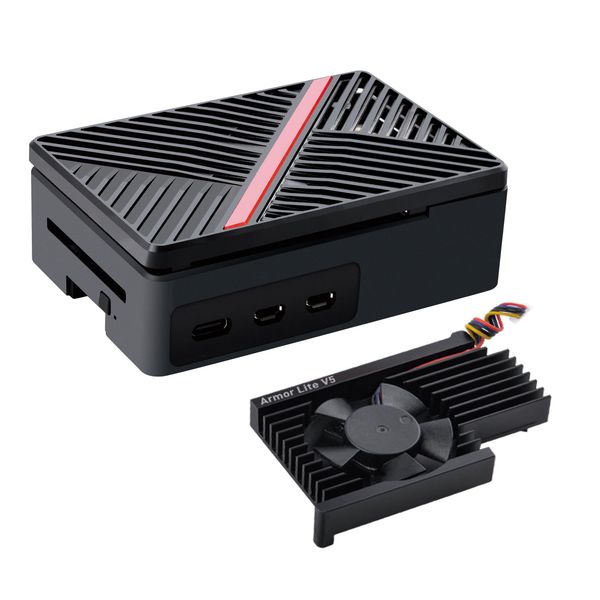 GeeekPi ABS Case for Raspberry Pi 5, Raspberry Pi 5 Case with Armor Lite V5 Heatsink Cooler Fan for Raspberry Pi 5 4GB/8GB (Black)