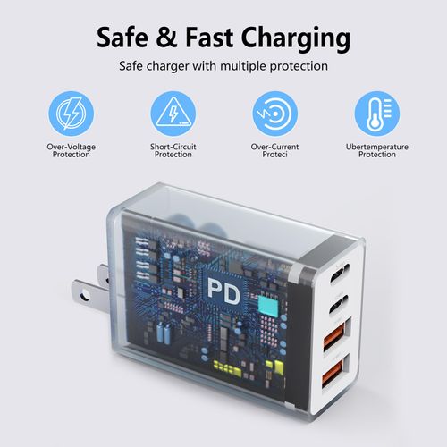 2Pack USB C Charger Block, 40W Fast USB C Wall Charger 4-Port PD Power Adapter + QC Wall Plug Multiport Type C Charging Block Cube for iPhone 16 15 14 Pro Max XR XS 8 7, iPad, Galaxy, Tablet - White