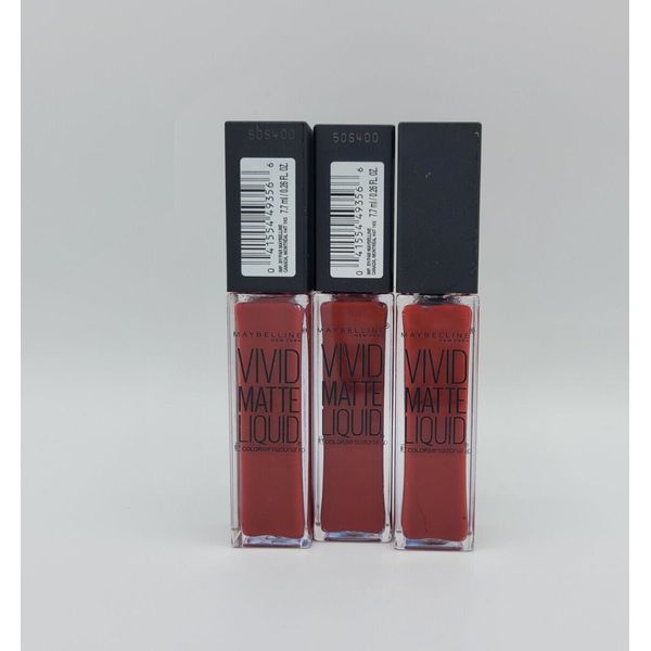 3x Maybelline New York Vivid Matte Liquid Lipstick #36 Red Punch 0.26 fl oz Each