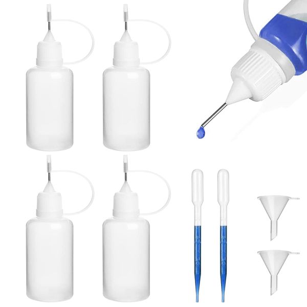 Nadelflasche, 5ml Dosierflasche, Applikator Flasche mit 2 Trichter & 2 Pipette Nadelspitze, Quetschflasche Klein, Leimflasche Leer, Nadelspitze Kleber Flasche Applikator für DIY, 4 Stück