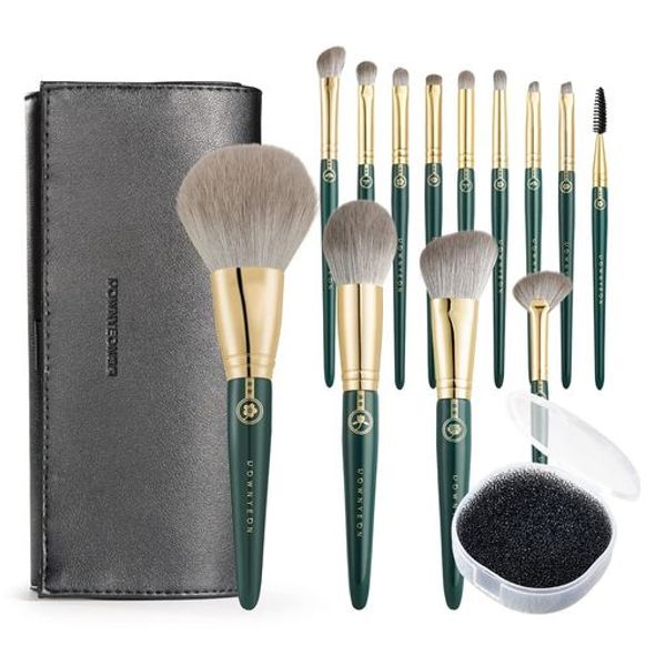 ROWNYEON Green Princess Series Makeup Brush Set, 13-piece Makeup Brush Set, Makeup Brush Cleaner, Sponge Included, High-quality Fiber Hair, Soft Makeup Brush, Excellent Powder Holding Ability, Makeup Brush, Comes with Makeup Pouch, Easy to Apply, Portable